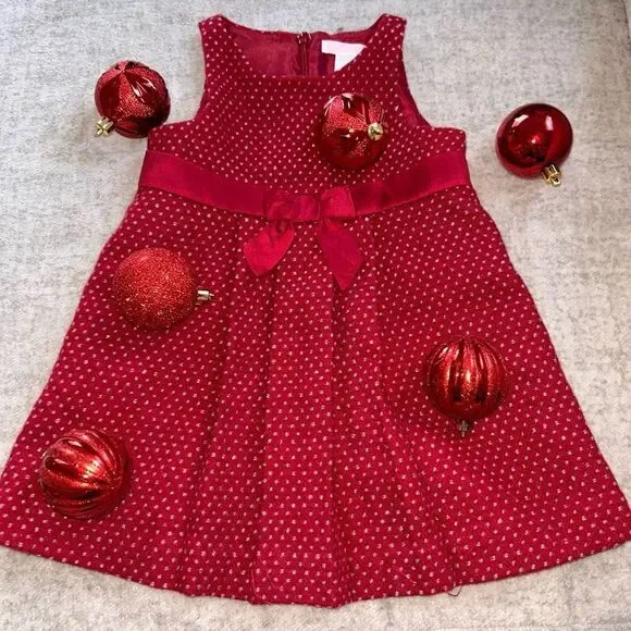 Wool Janie and Jack Christmas Red Sparkle Sweater Holiday Party Dress with Bow - Picture 1 of 4